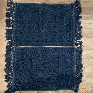 2 identical blue boho bath mats